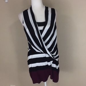 WHBM Striped Sleeveless  Faux Wrap Tunic Top Size Large